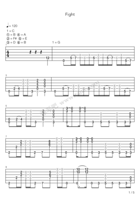 押尾桑fight吉他谱,押尾桑吉他谱标准调弦